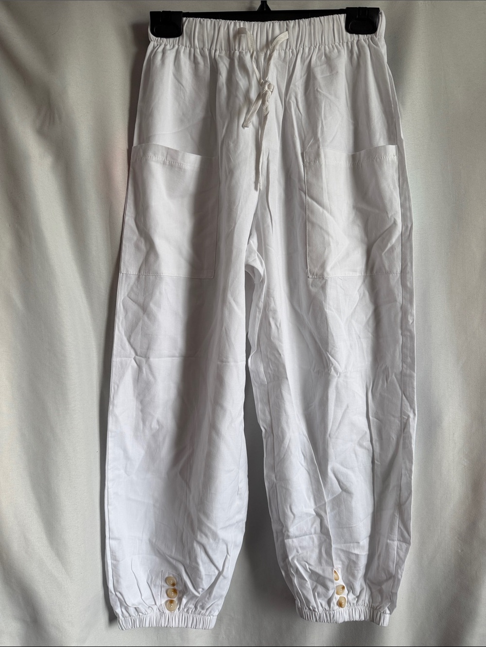 Women's White Drawstring Cargo Capris